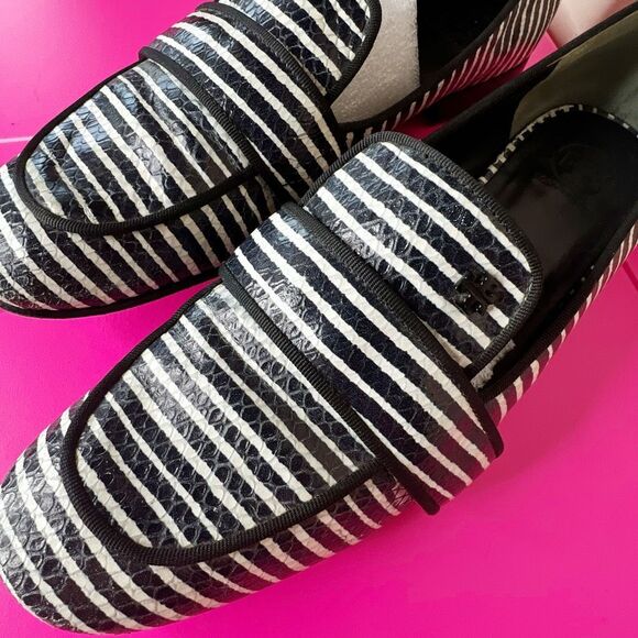 Tory Burch Women’s Evette Black & White Striped Loafers Size US 10 - Picture 3 of 8